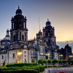 Mexico City cathedral at night