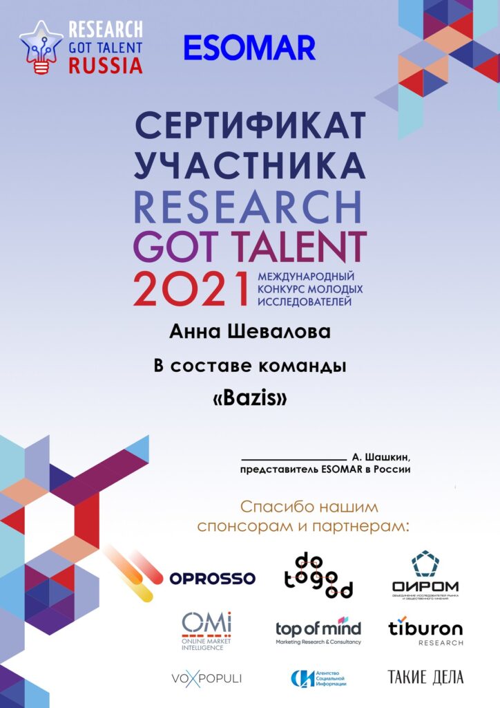 ESOMAR Award for Bazis Americas, Research Got Talent, Anna Shevalova